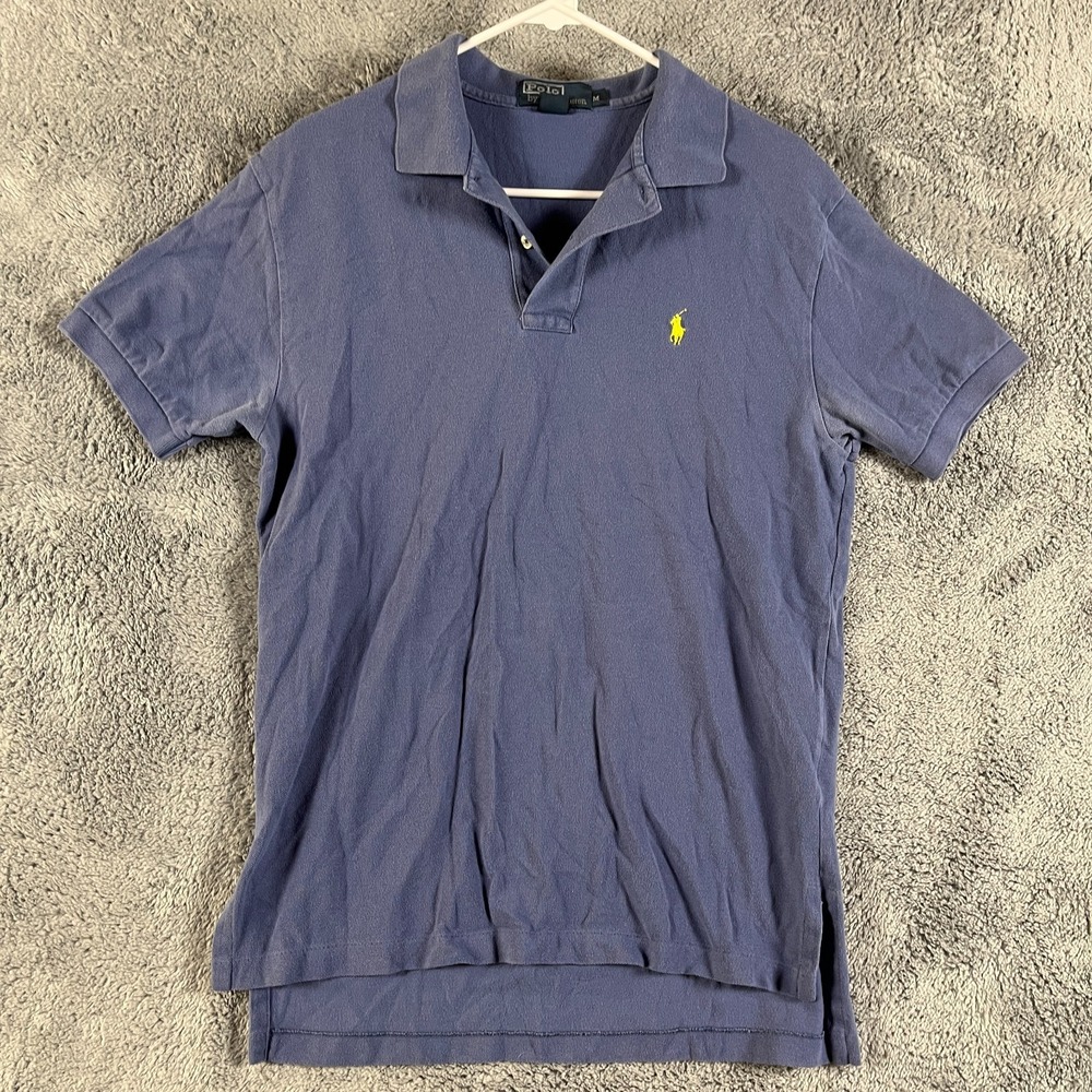Polo Ralph Lauren Golf Polo Shirt Mens M Blue Pony Logo High Low Slit Popover